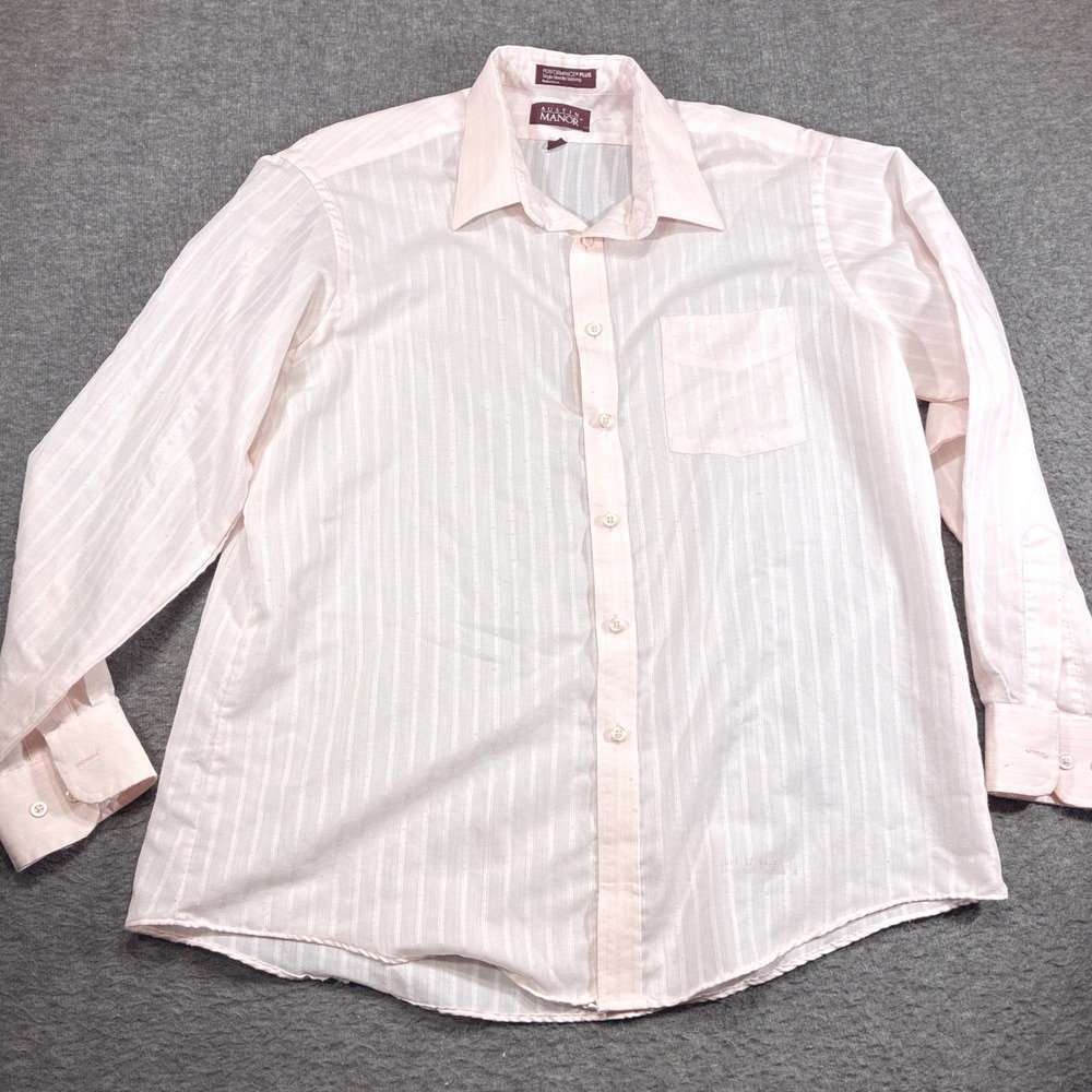 Vintage Austin Manor Dress Shirt Mens 17 34/35 Pink Striped Long Sleeve USA made